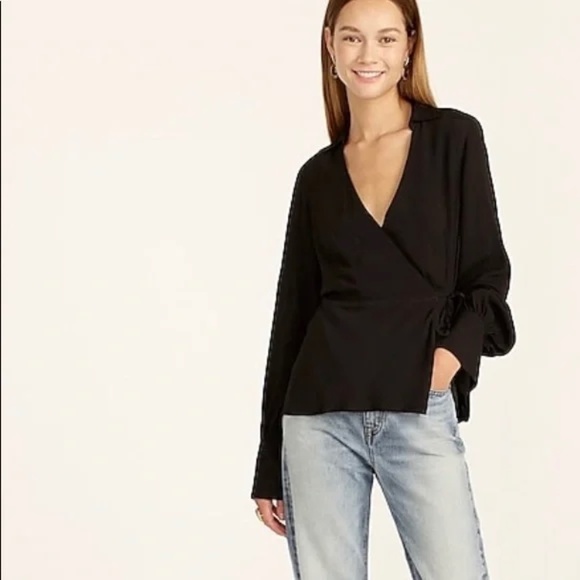 J. CREW Top Blouse Drapey Crepe Wrap Dressy Viscose Holiday Black Size 6 - Picture 3 of 6